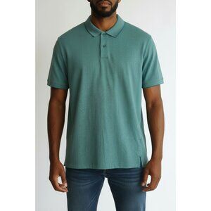David Taylor Collection XL Teal Polo Shirt Herringbone Pattern 60% Cotton 40% Po